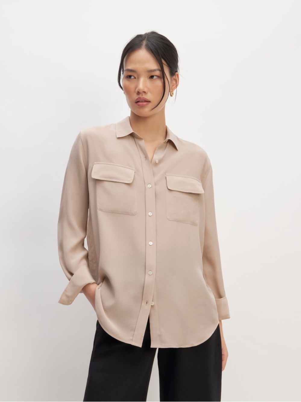 Everlane The Utility Shirt in Washable Silk burnt sugar